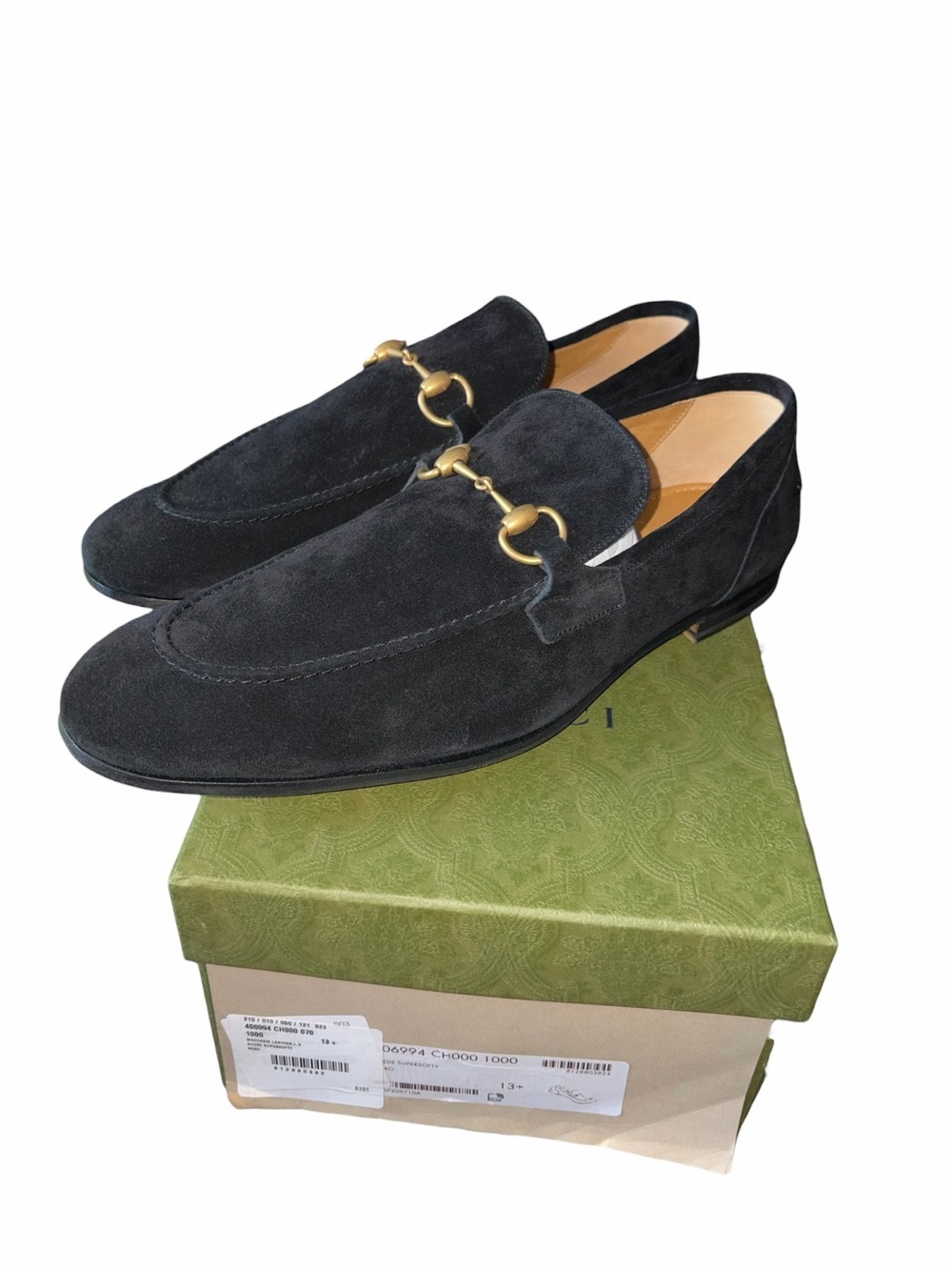Gucci Black Suede Men's Horsebit Slip-On Loafers size 13.5